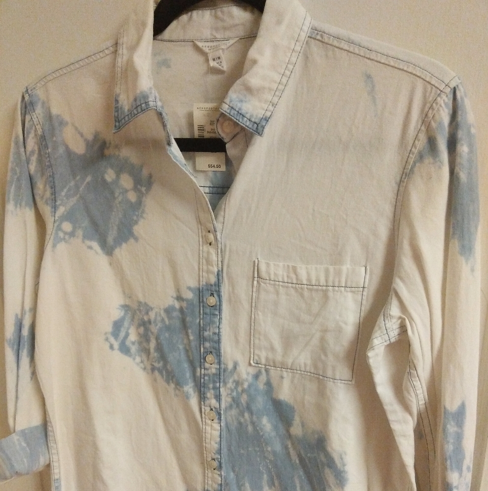 Aeropostale Medium Bleach Denim Button Down Shirt